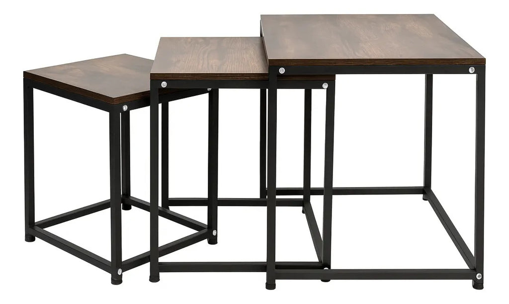 Set x3 Mesas de Centro Ambi O en Acero y MDF Marrón y Negro