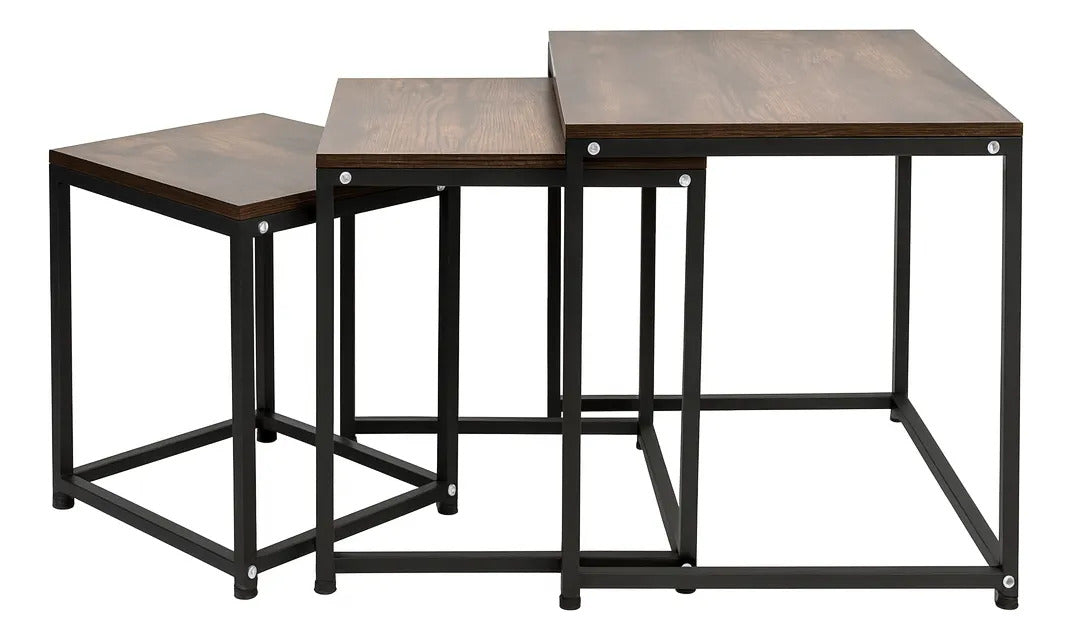 Set x3 Mesas de Centro Ambi O en Acero y MDF Marrón y Negro