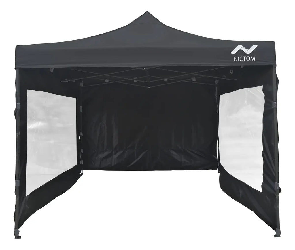 Gazebo Plegable 3x3 m con 3 Paredes Impermeable Nictom Negro