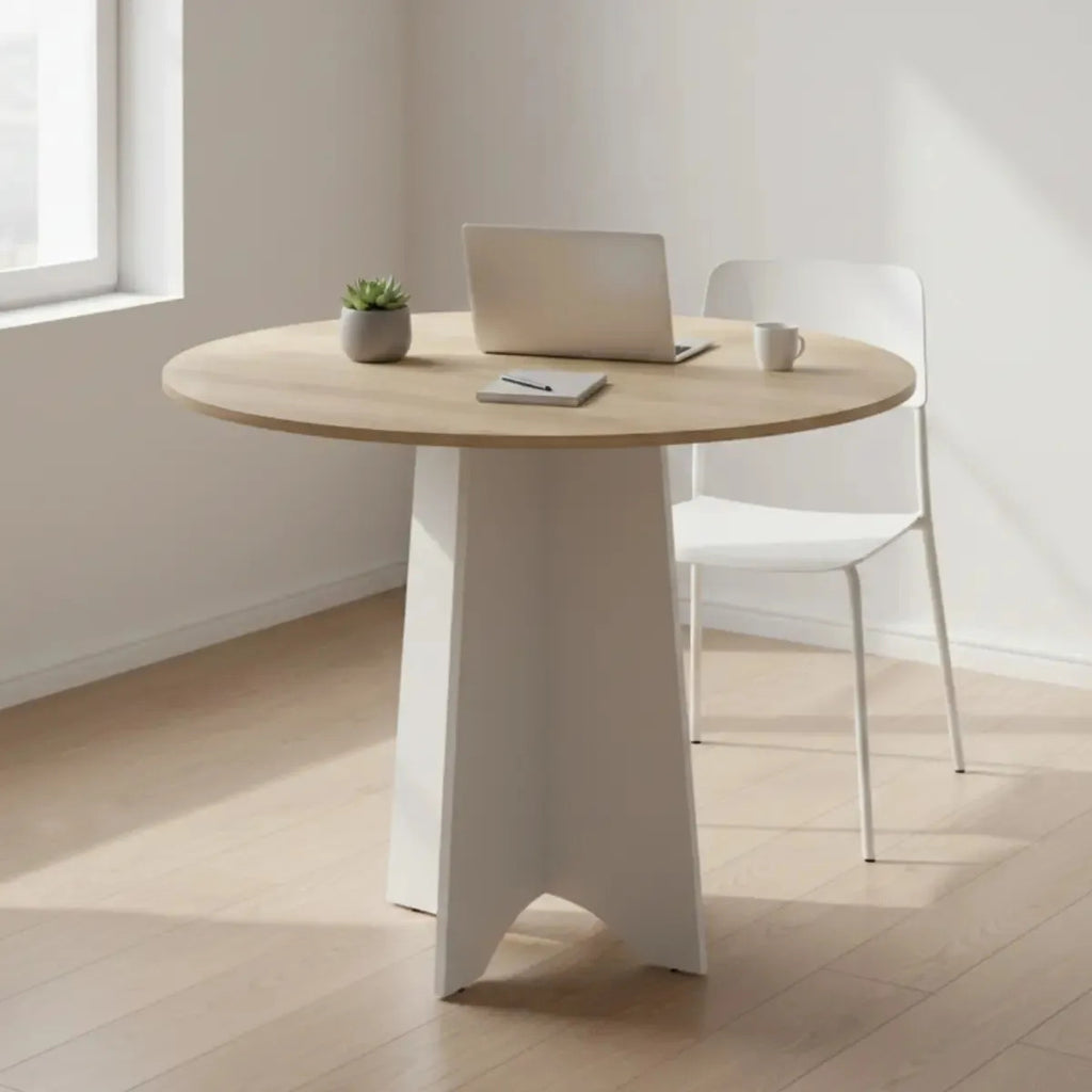 Mesa Redonda de Comedor 90 cm Koa Base Pedestal Avellana