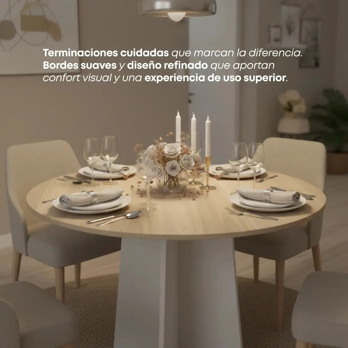 Mesa Redonda de Comedor 90 cm Koa Base Pedestal Avellana