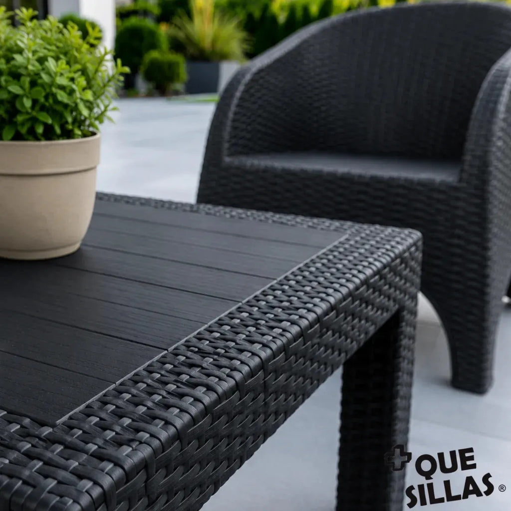 Pack 2 Sillones Alejo + Mesa Ratona 70x70 Símil Rattán