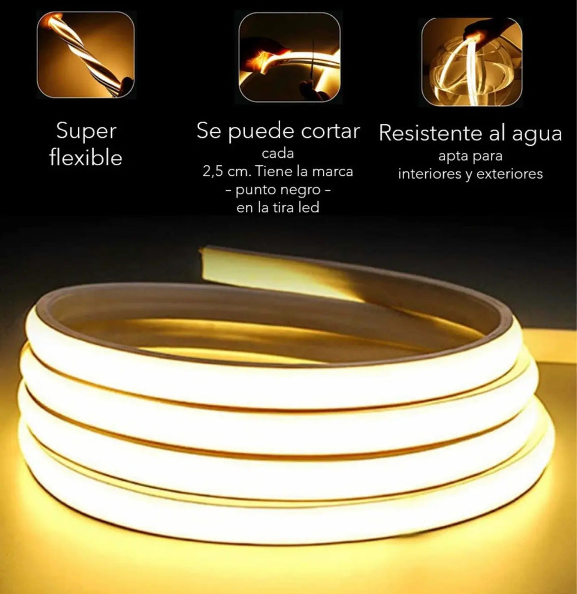 Kit Manguera Neón LED 5 m IP65 con Fuente y Ficha 12V