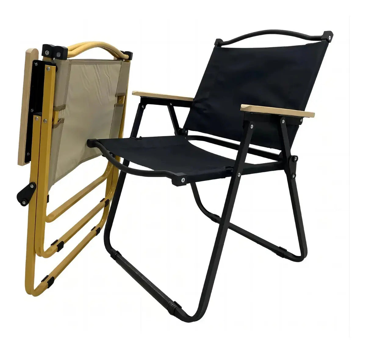 Reposera Playera Plegable con Apoyabrazos de Madera Negro