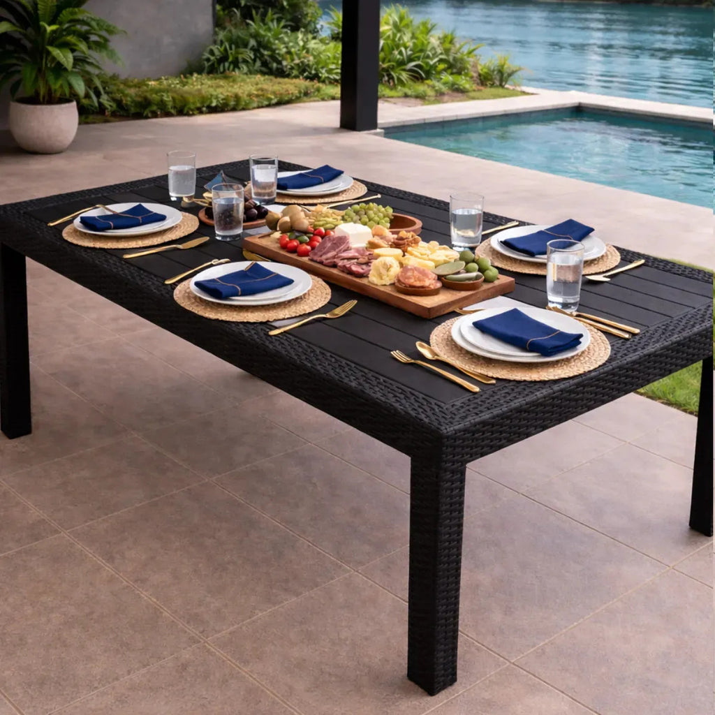 Mesa de Jardín Alejo Símil Rattán 150x90 cm Negro
