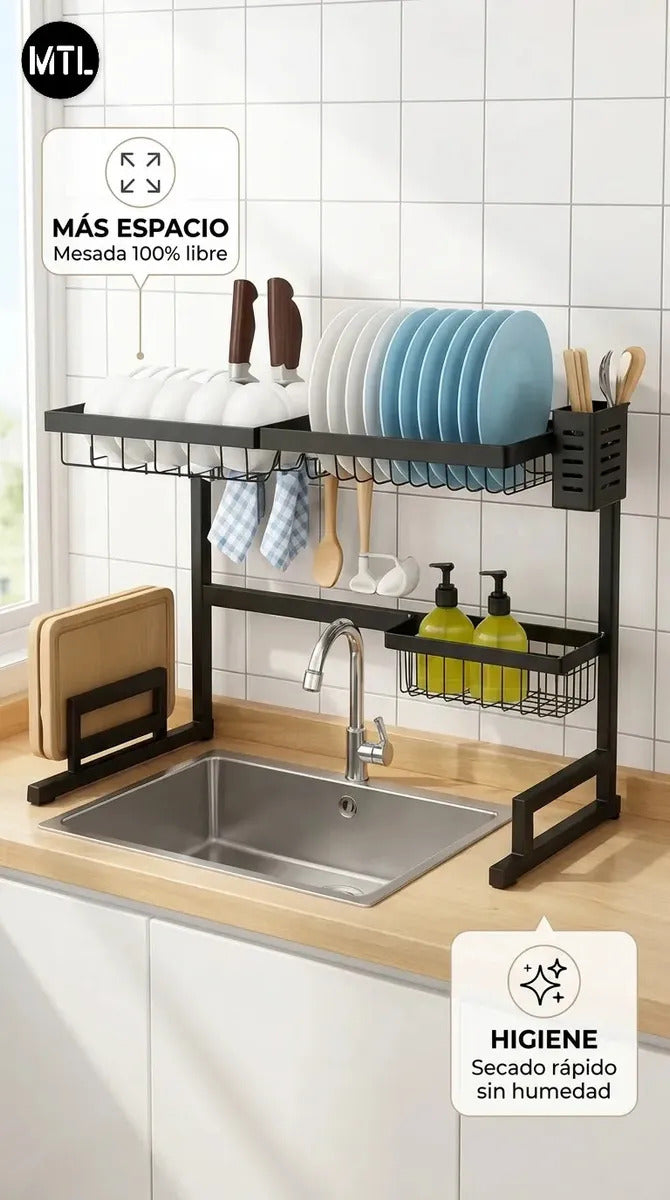 Escurridor Secaplatos MTL 65 cm Sobre Bacha 2 Niveles Negro