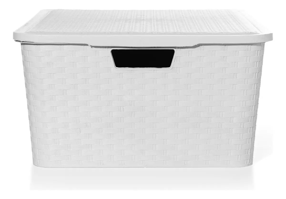 Canastos Organizadores Símil Rattán con Tapa 33,5 L — Pack x3