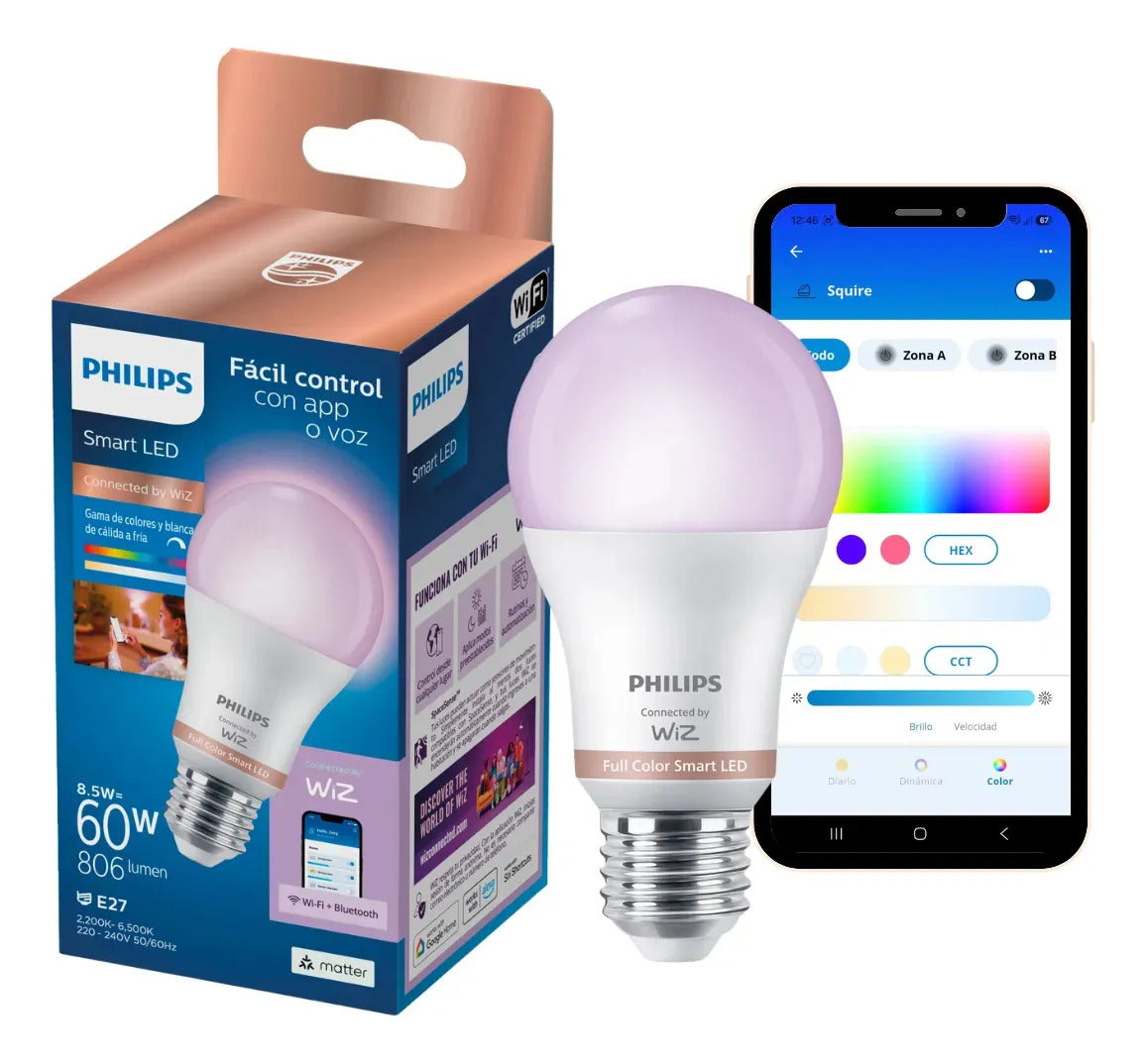 Lámpara Philips Smart LED 8W E27 Wi-Fi RGBW