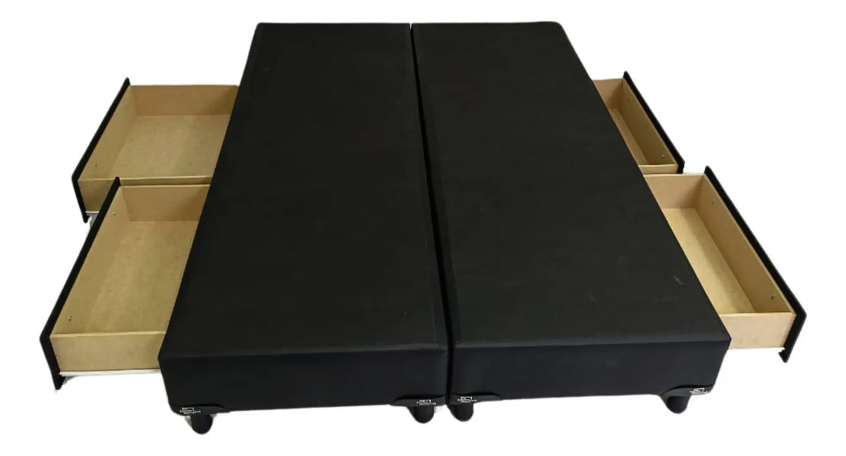 Cama Base Sommier 2 Plazas con 4 Cajones en Eco Cuero