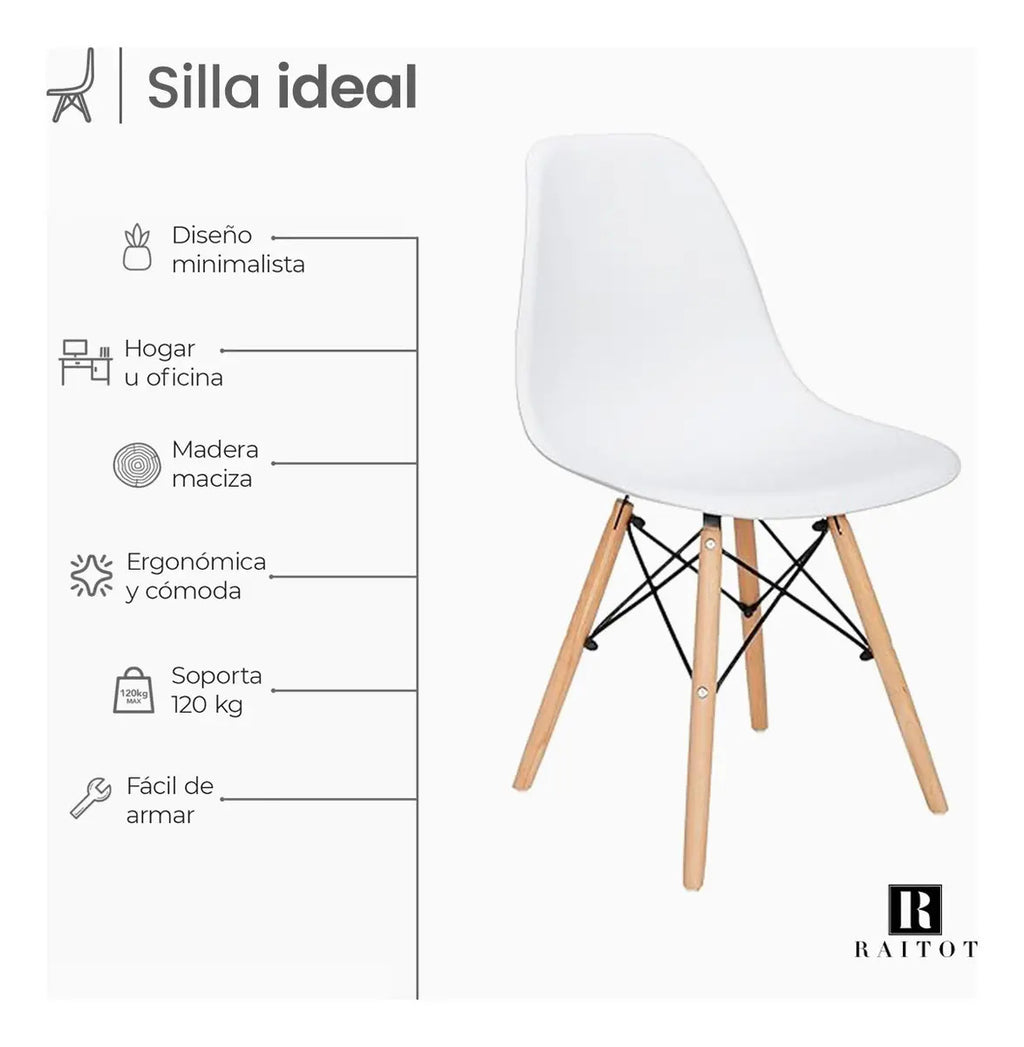 Set x2 Sillas de Comedor Eames con Patas de Madera Blanco