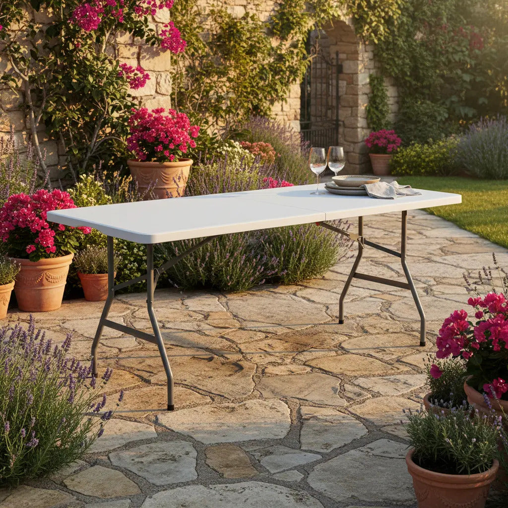 Mesa Plegable Valija 180 cm Reforzada Blanca BLG