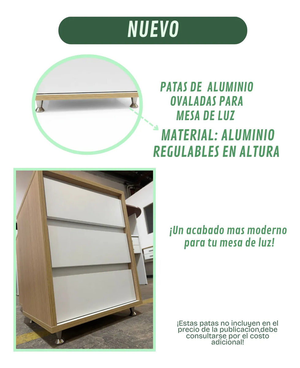 Mesa de Luz Bruselas Minimalista 3 Cajones 42x35x60 cm