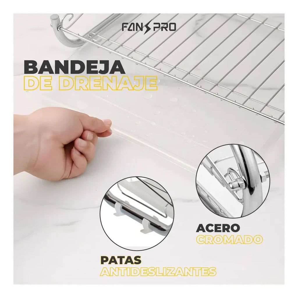 Escurridor Secaplatos 2 Niveles Acero Cromado con Bandeja