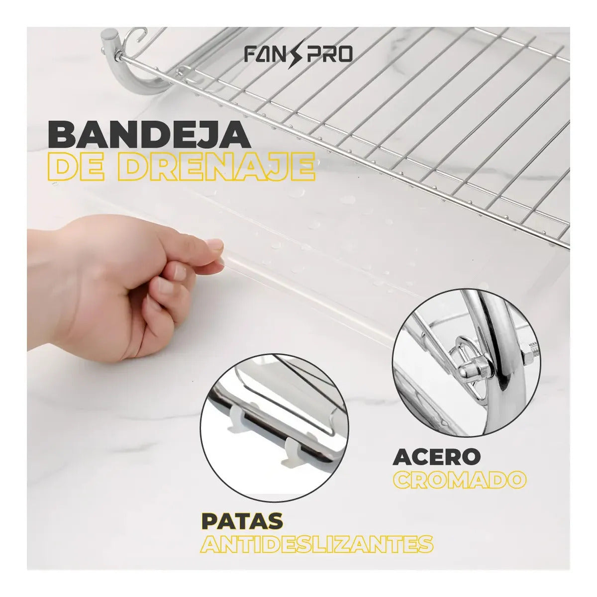 Escurridor Secaplatos 2 Niveles Acero Cromado con Bandeja