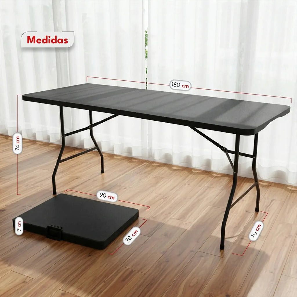Mesa Plegable Exterior 180 cm Polipropileno y Hierro Negro