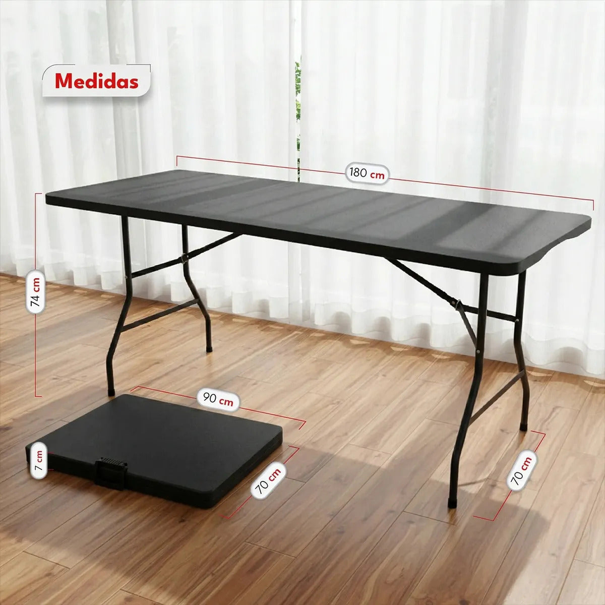 Mesa Plegable Exterior 180 cm Polipropileno y Hierro Negro