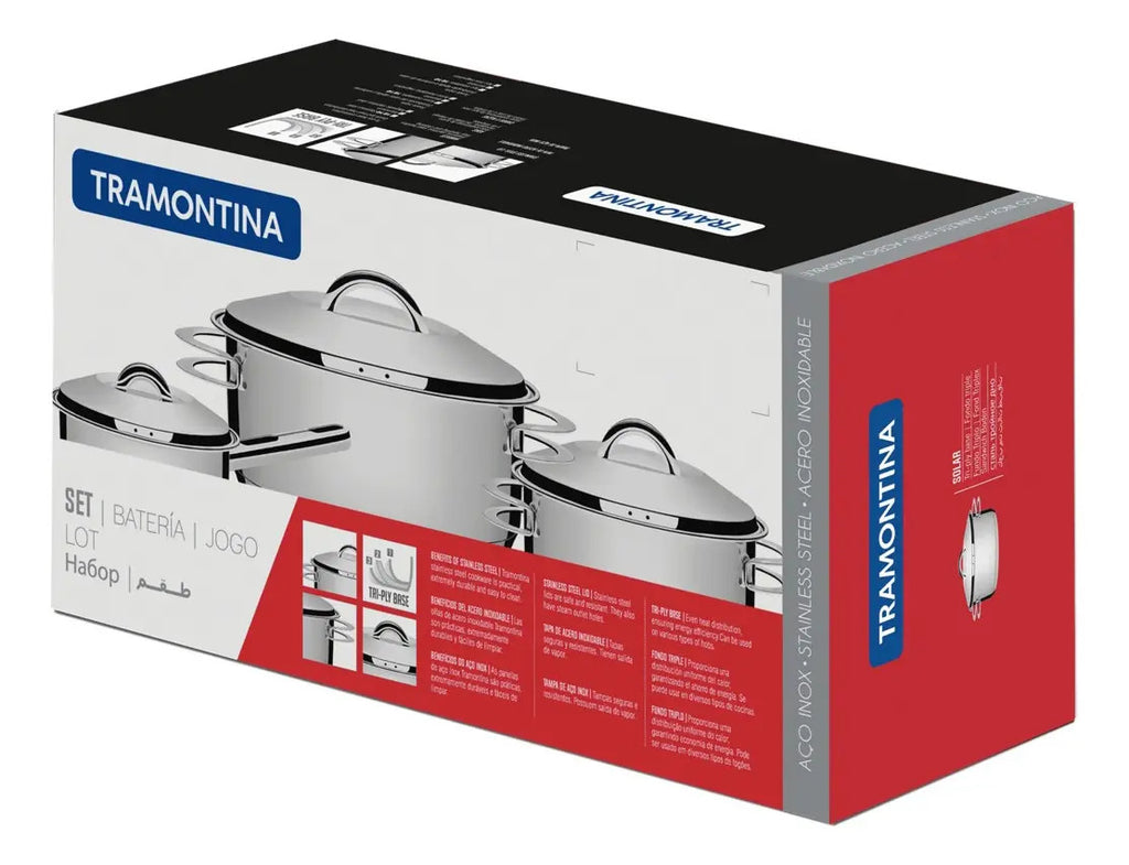 Juego Tramontina Solar 4 Piezas Acero Inoxidable Triple Fondo