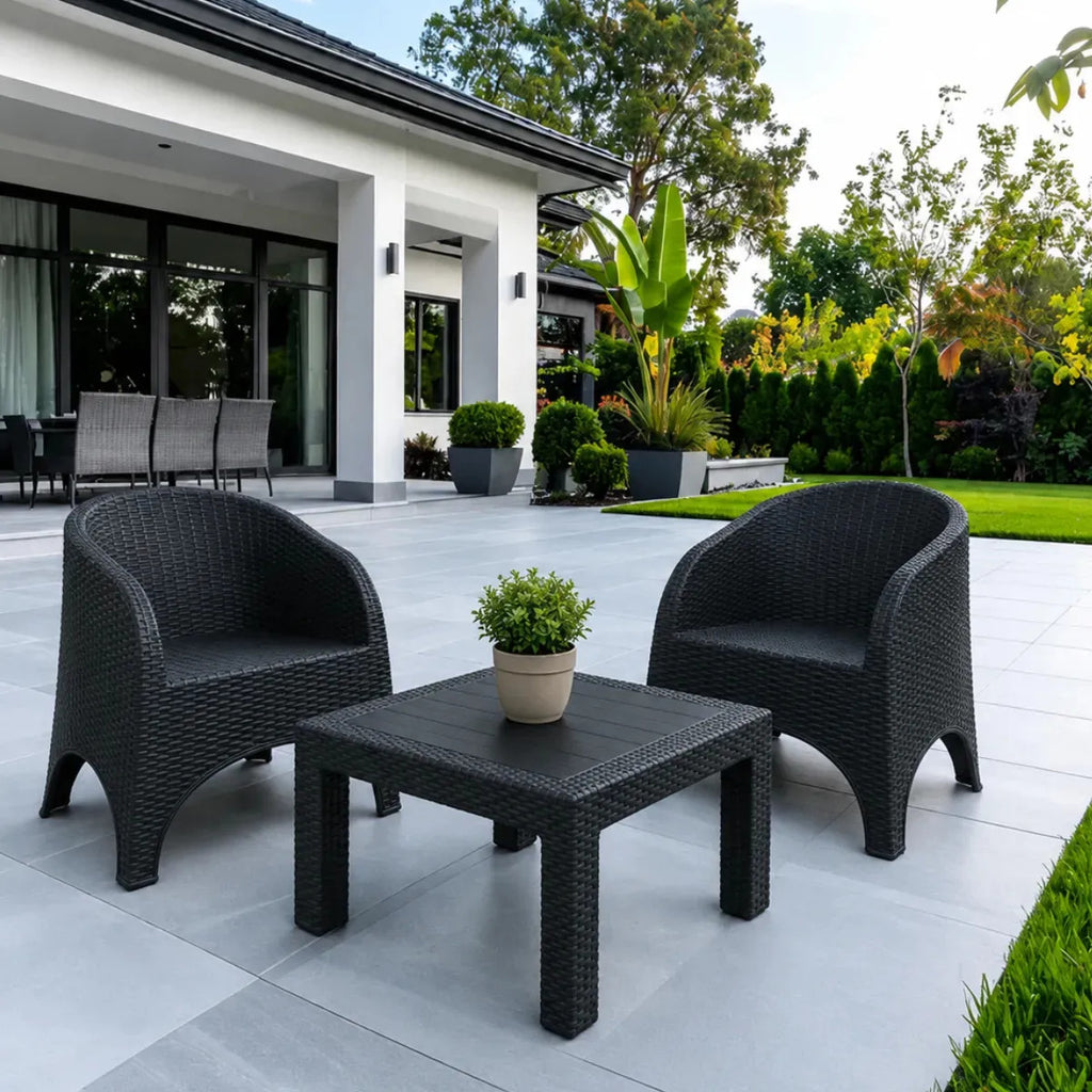 Pack 2 Sillones Alejo + Mesa Ratona 70x70 Símil Rattán