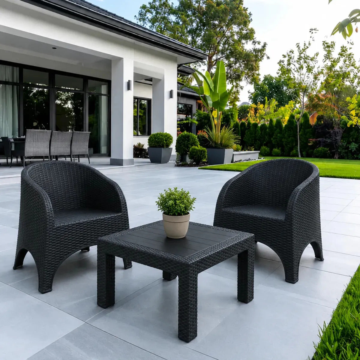 Pack 2 Sillones Alejo + Mesa Ratona 70x70 Símil Rattán
