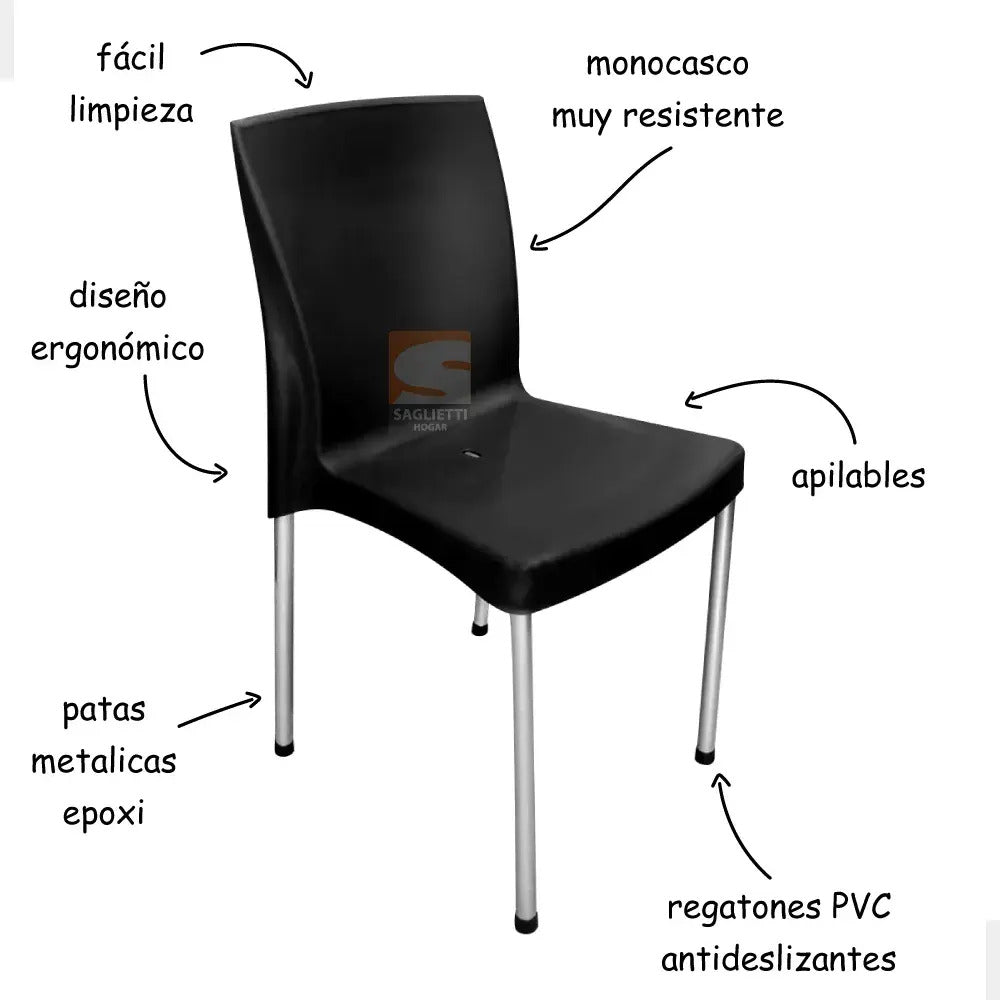 Sillas Saglietti Nova Apilables Patas Metálicas x4 Negro