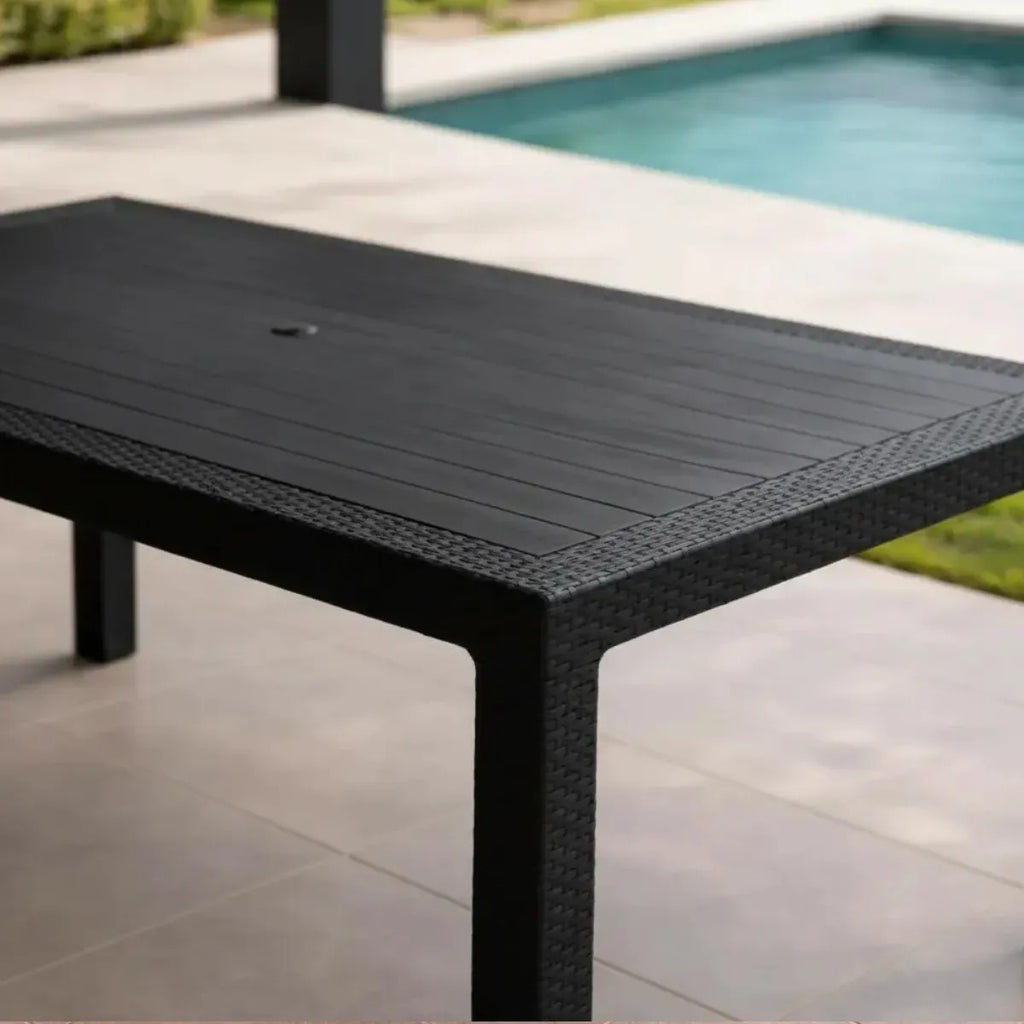 Mesa de Jardín Alejo Símil Rattán 150x90 cm Negro