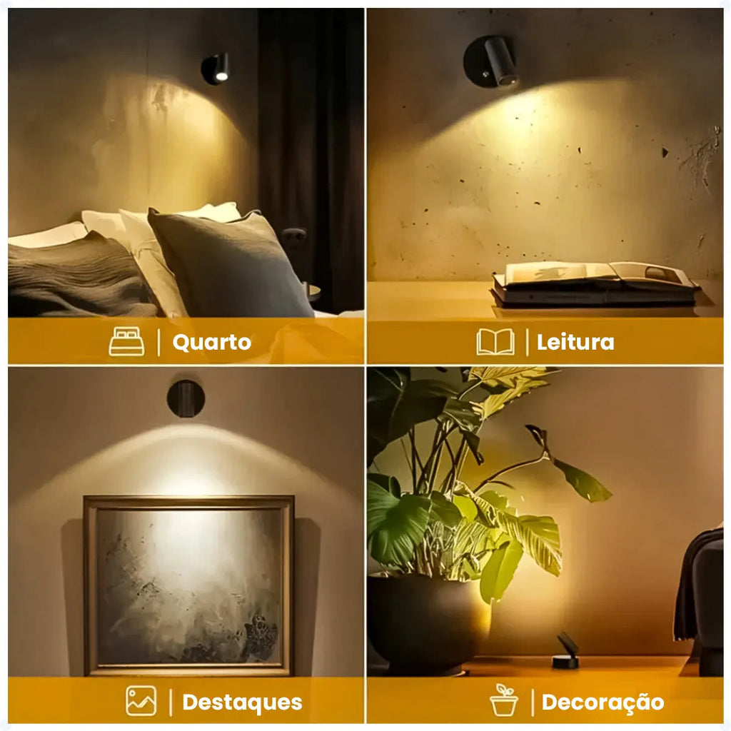 Luz LED Magnética Táctil Recargable USB para Pared Negro
