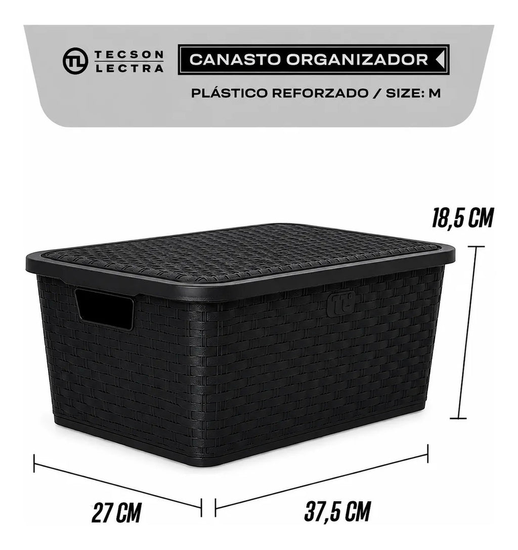 Cajas Organizadoras Símil Rattán Medianas 14 L — Pack x3