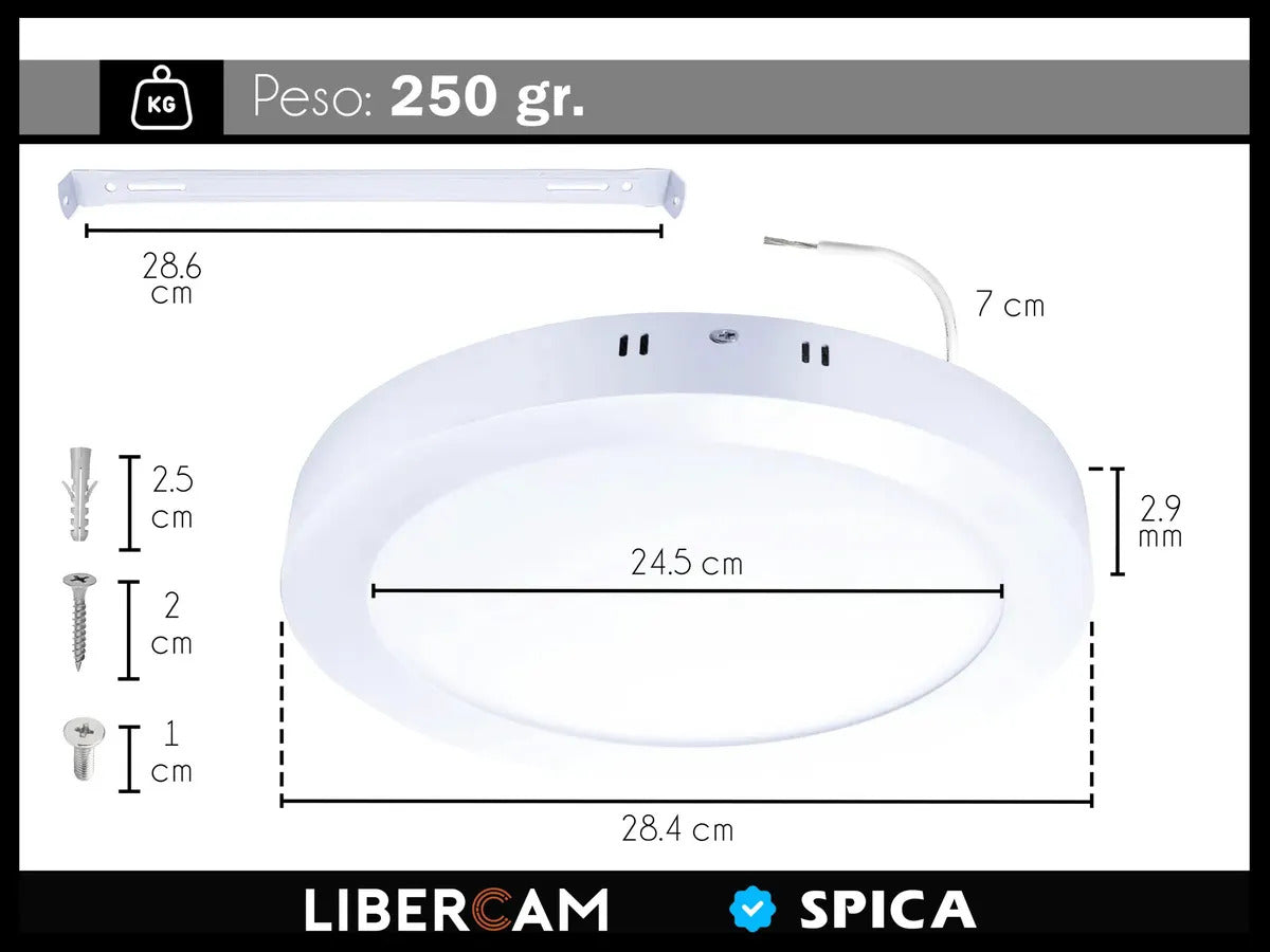 Panel Plafón LED 24W Redondo para Aplicar Exterior — Luz Fría