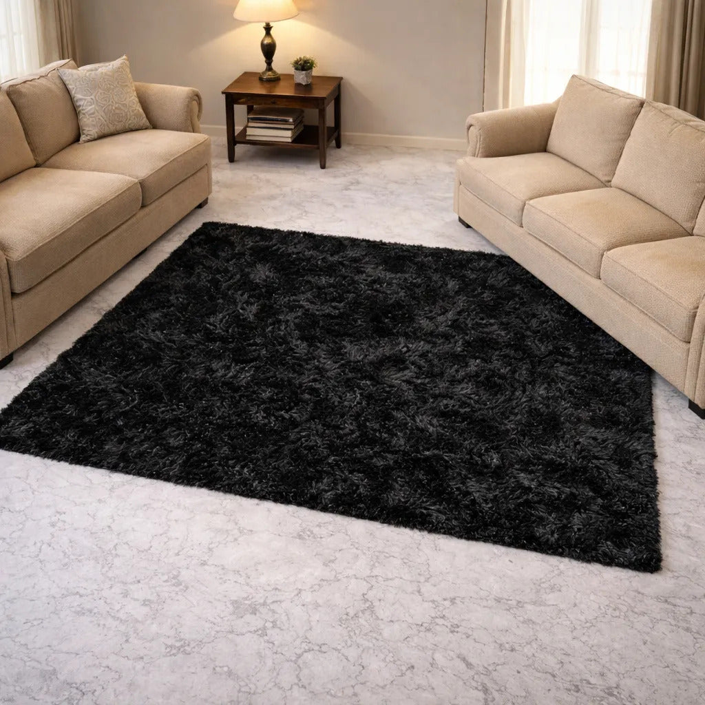 Alfombra Nórdica Pelo Largo 140x200 cm Antideslizante Negro