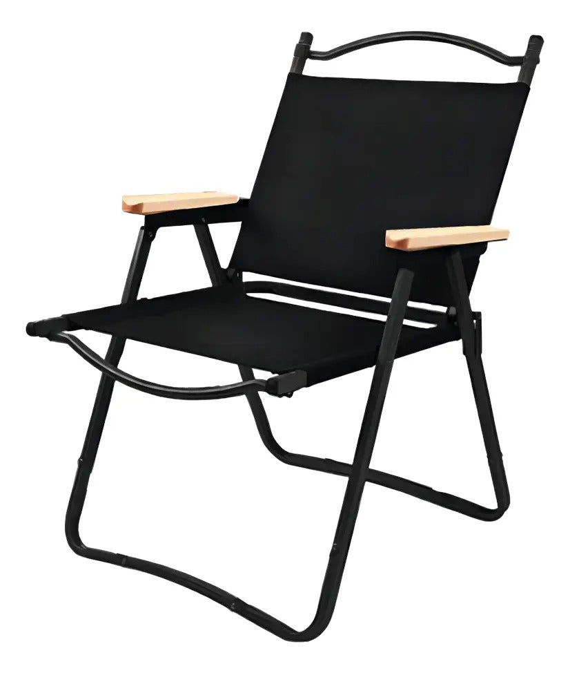 Reposera Playera Plegable con Apoyabrazos de Madera Negro