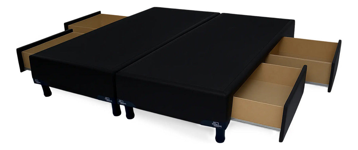 Cama Base Sommier 2 Plazas con 4 Cajones en Eco Cuero
