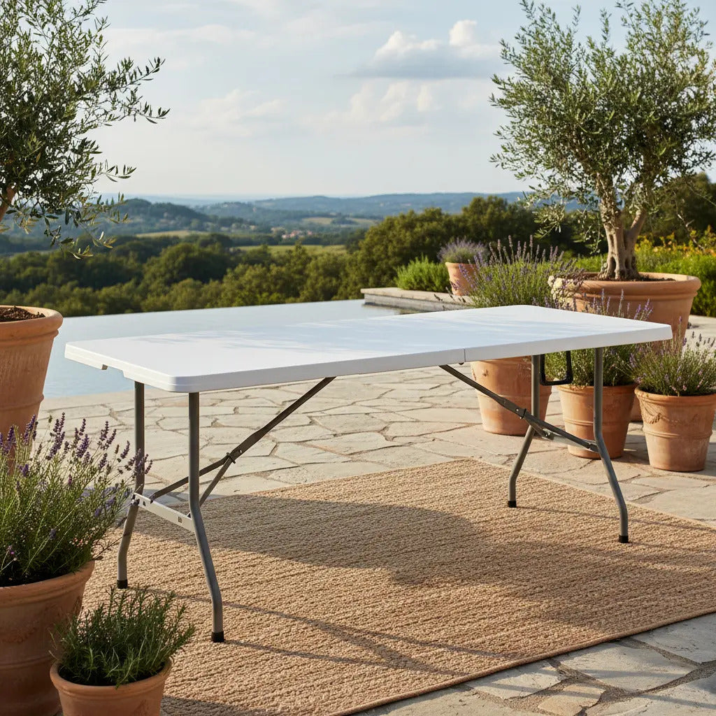 Mesa Plegable Valija 180 cm Reforzada Blanca BLG
