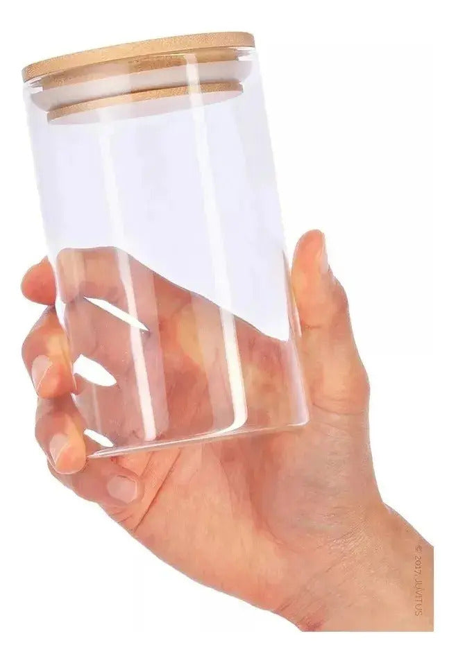 Pack x6 Frascos de Vidrio 600 ml con Tapa Hermética de Bambú