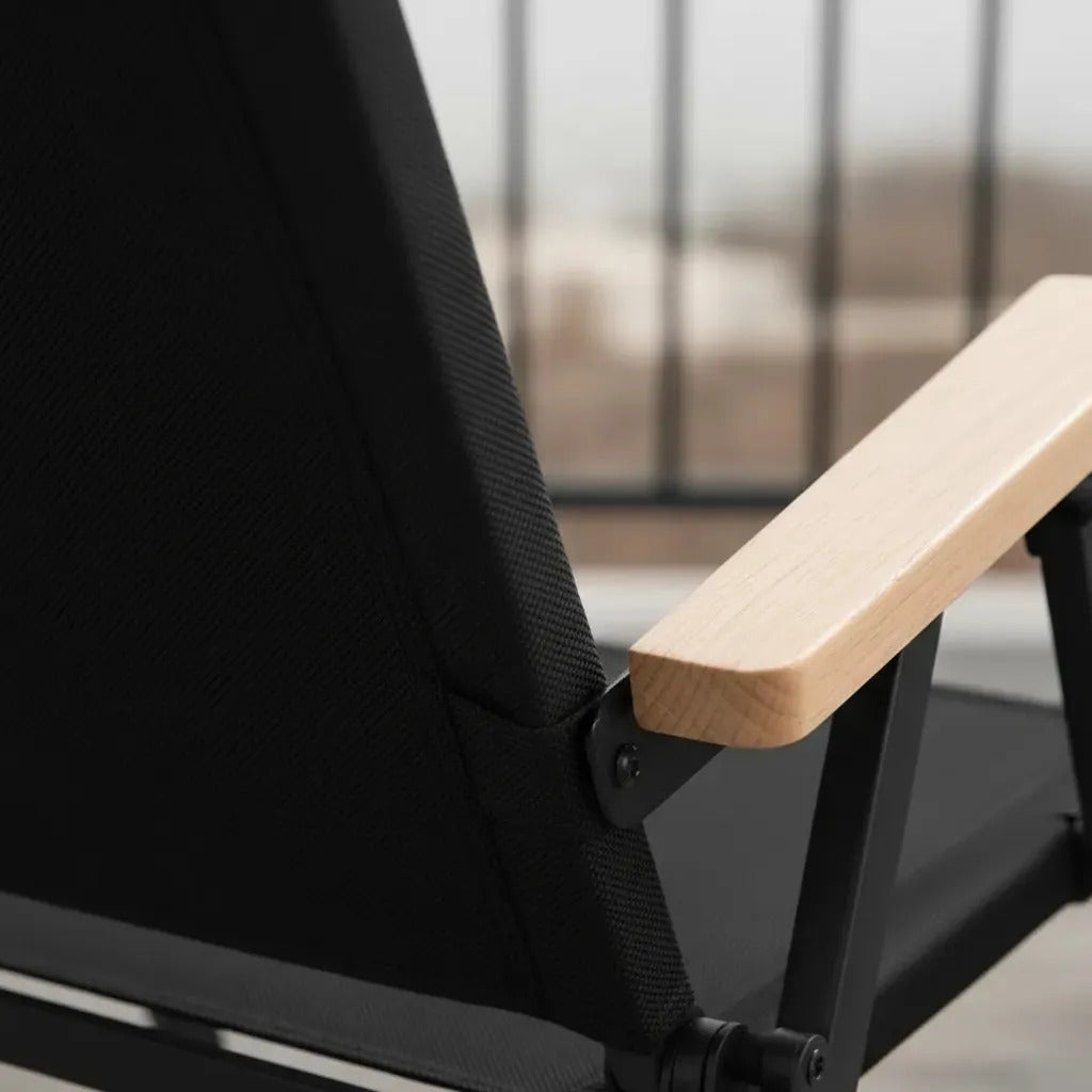 Reposera Playera Plegable con Apoyabrazos de Madera Negro