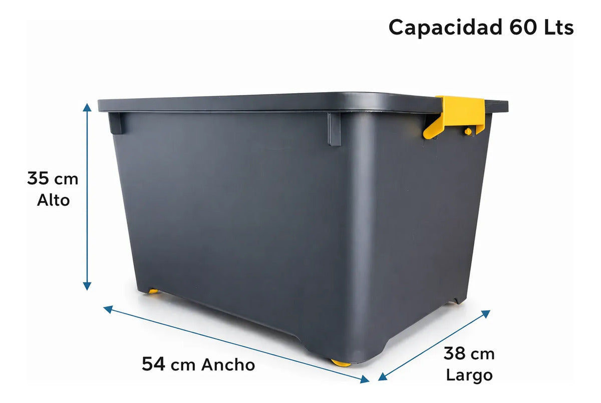 Cajas Organizadoras 60 L con Ruedas y Trabas — Pack x2