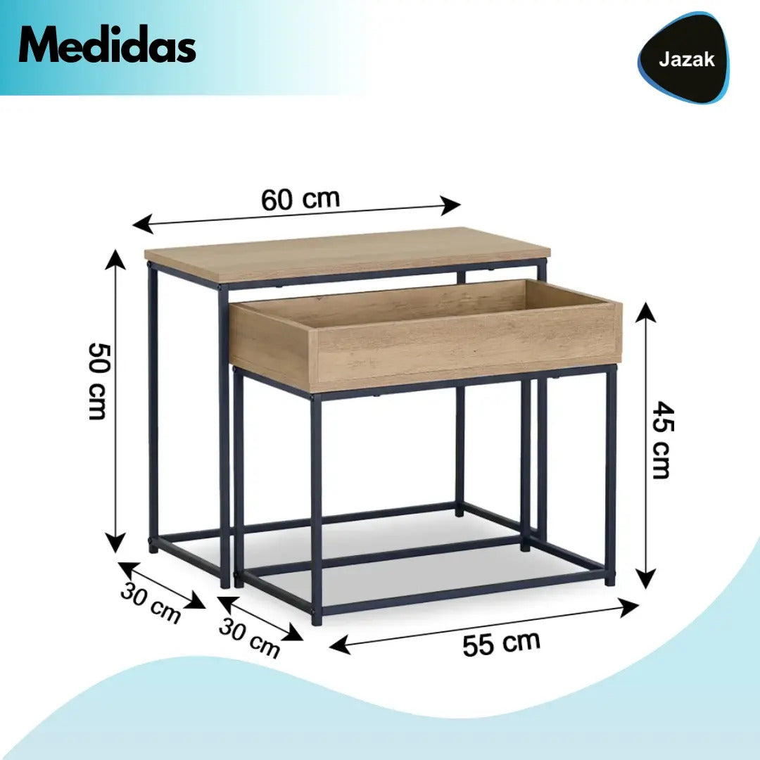 Set x2 Mesas Nido Jazak Auxiliares de Madera y Hierro