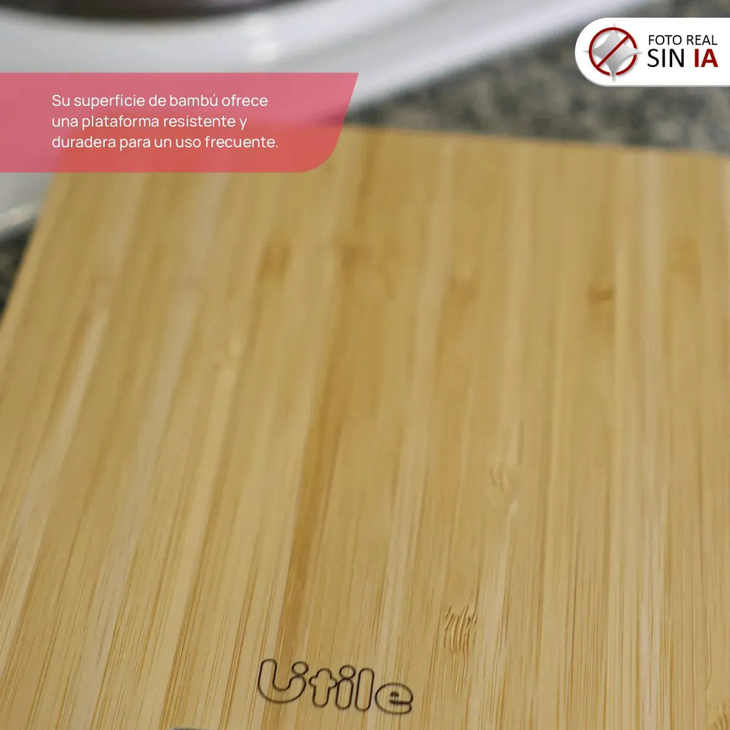 Balanza de Cocina Digital 10 kg con Plataforma de Bambú