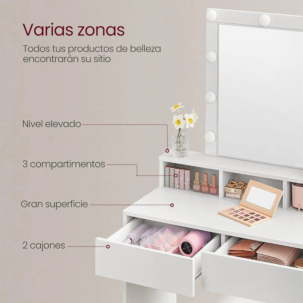 Tocador de Maquillaje Sharon con Espejo de Luces LED