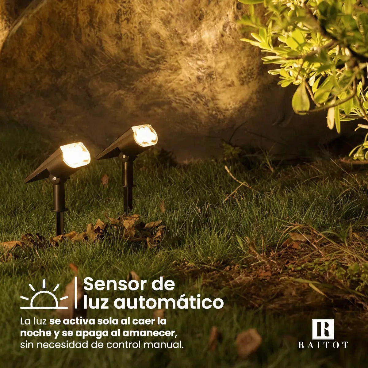 Estaca Solar 7 LED con Sensor para Jardín — Luz Cálida Raitot