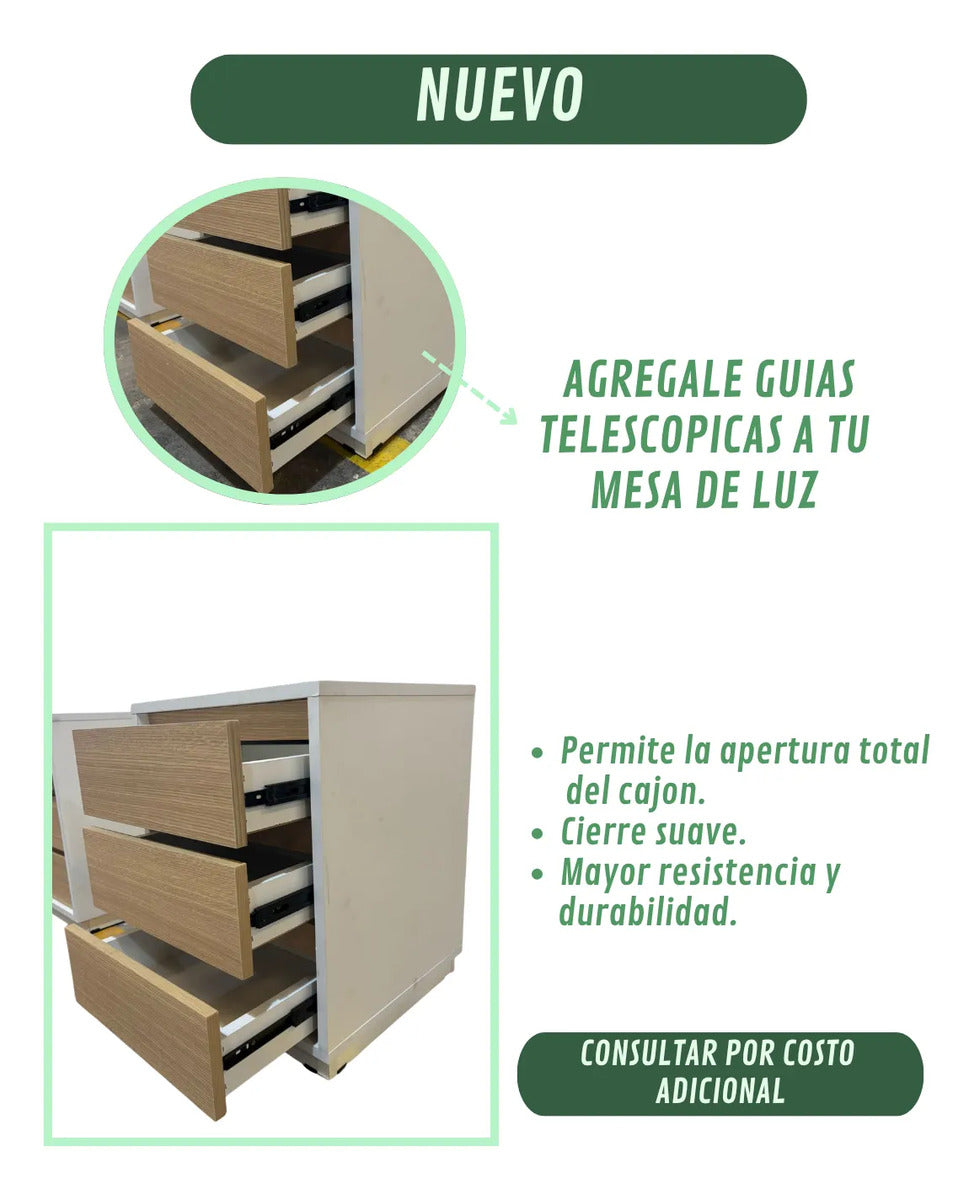Mesa de Luz Bruselas Minimalista 3 Cajones 42x35x60 cm