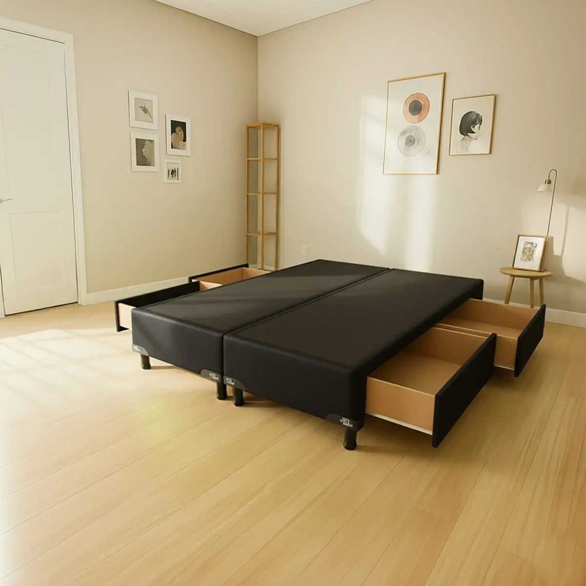 Cama Base Sommier 2 Plazas con 4 Cajones en Eco Cuero