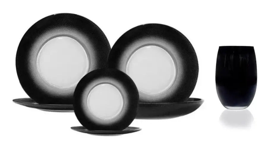 Set x24 Piezas Antillas Rigolleau — Platos y Vasos Negro