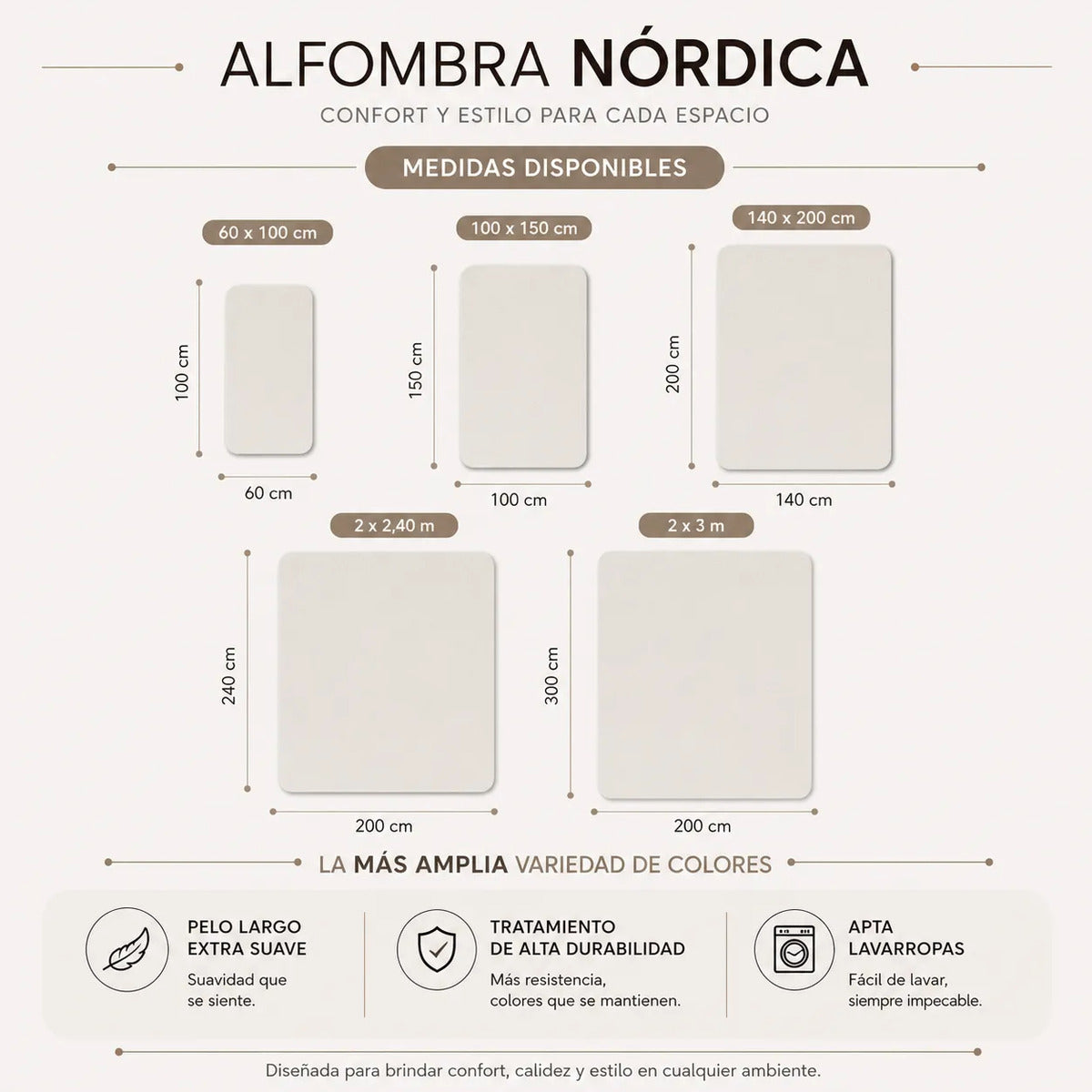 Alfombra Nórdica Peluda 200x140 cm Pelo Largo Living