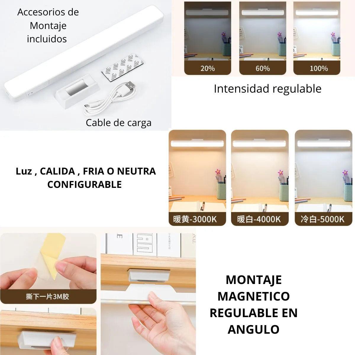 Barra LED 30 cm Recargable con Montura Magnética