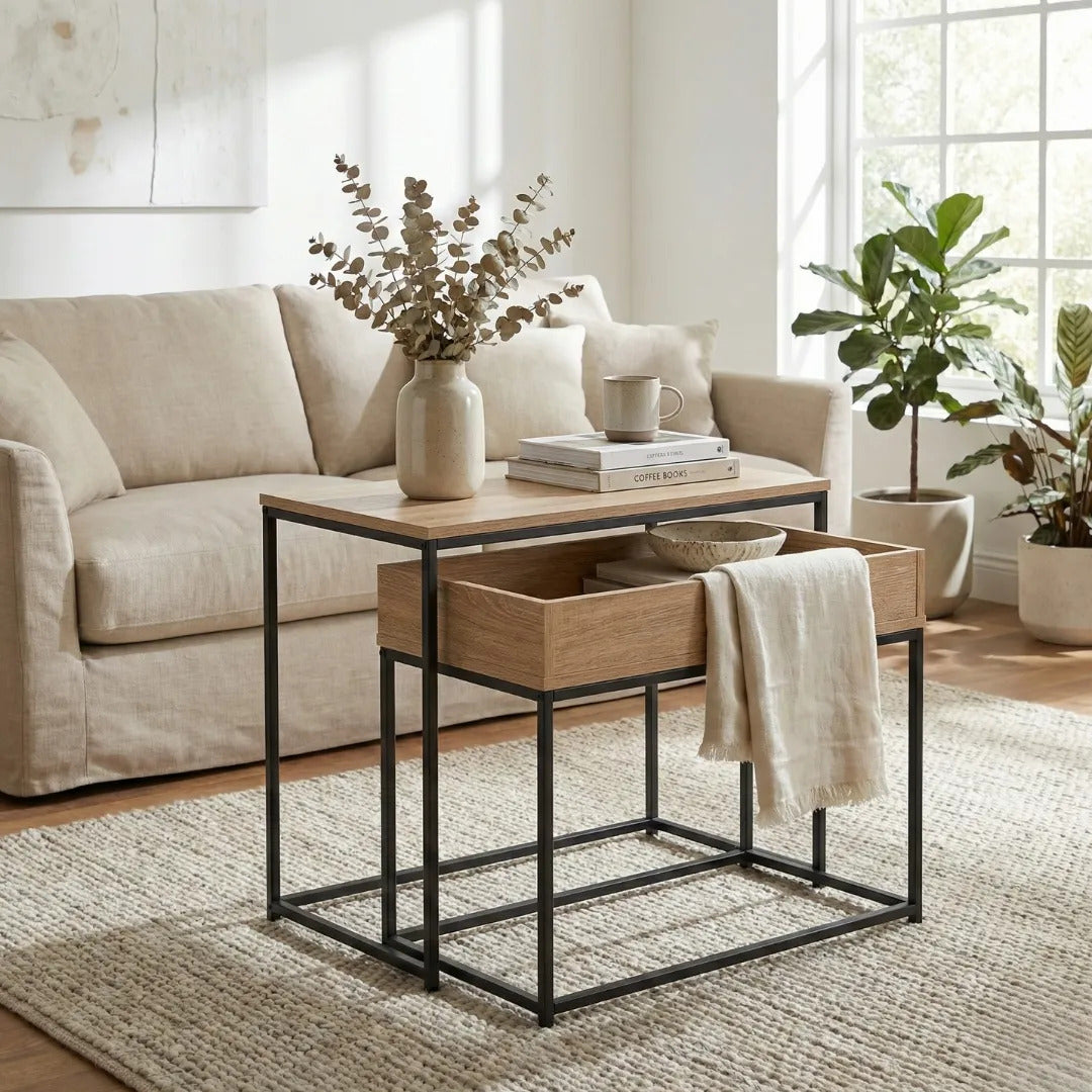 Set x2 Mesas Nido Jazak Auxiliares de Madera y Hierro