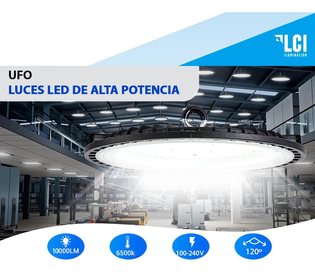 Lámpara LED Galponera Industrial UFO 100W Luz Fría 6500K