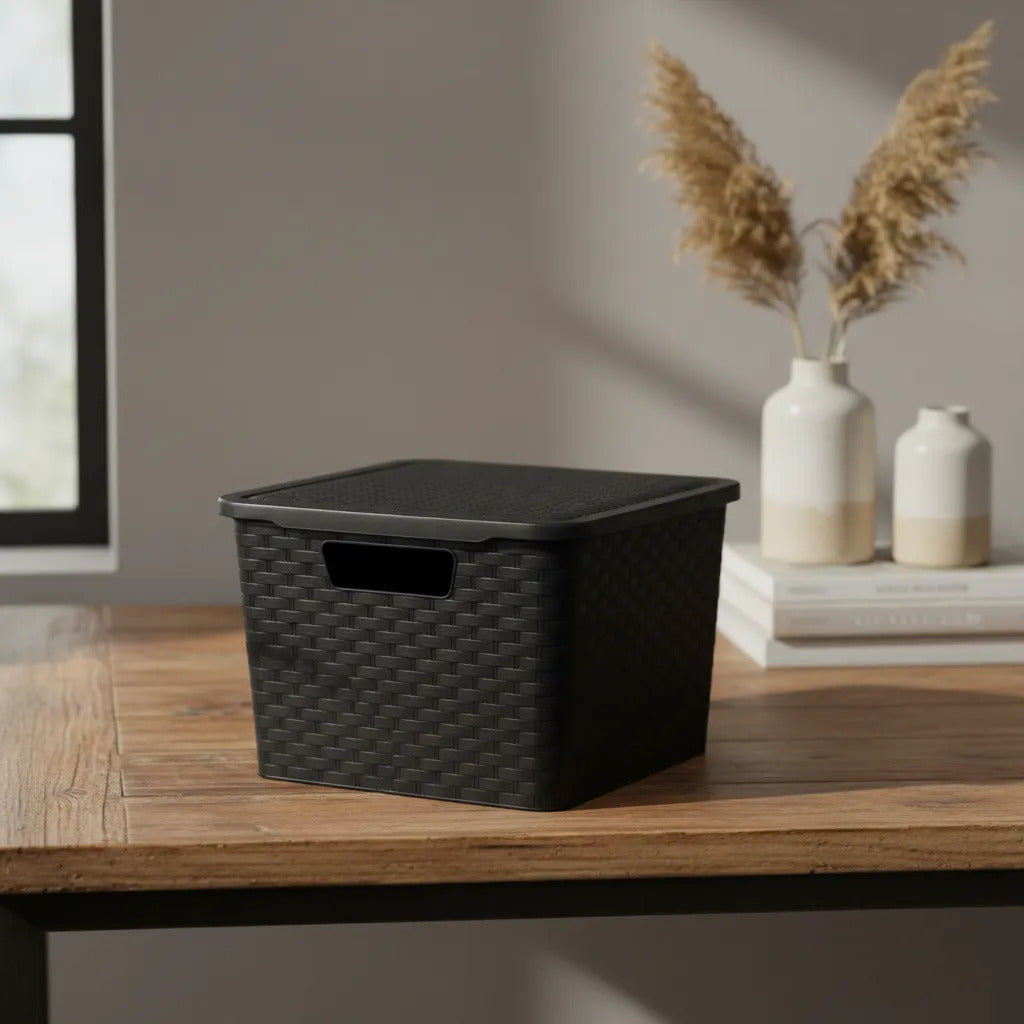 Cajas Organizadoras Símil Rattán Medianas 14 L — Pack x3