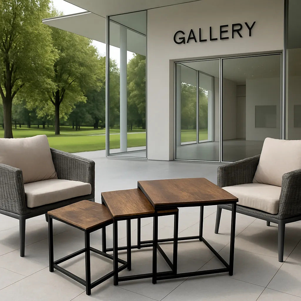 Set x3 Mesas de Centro Ambi O en Acero y MDF Marrón y Negro