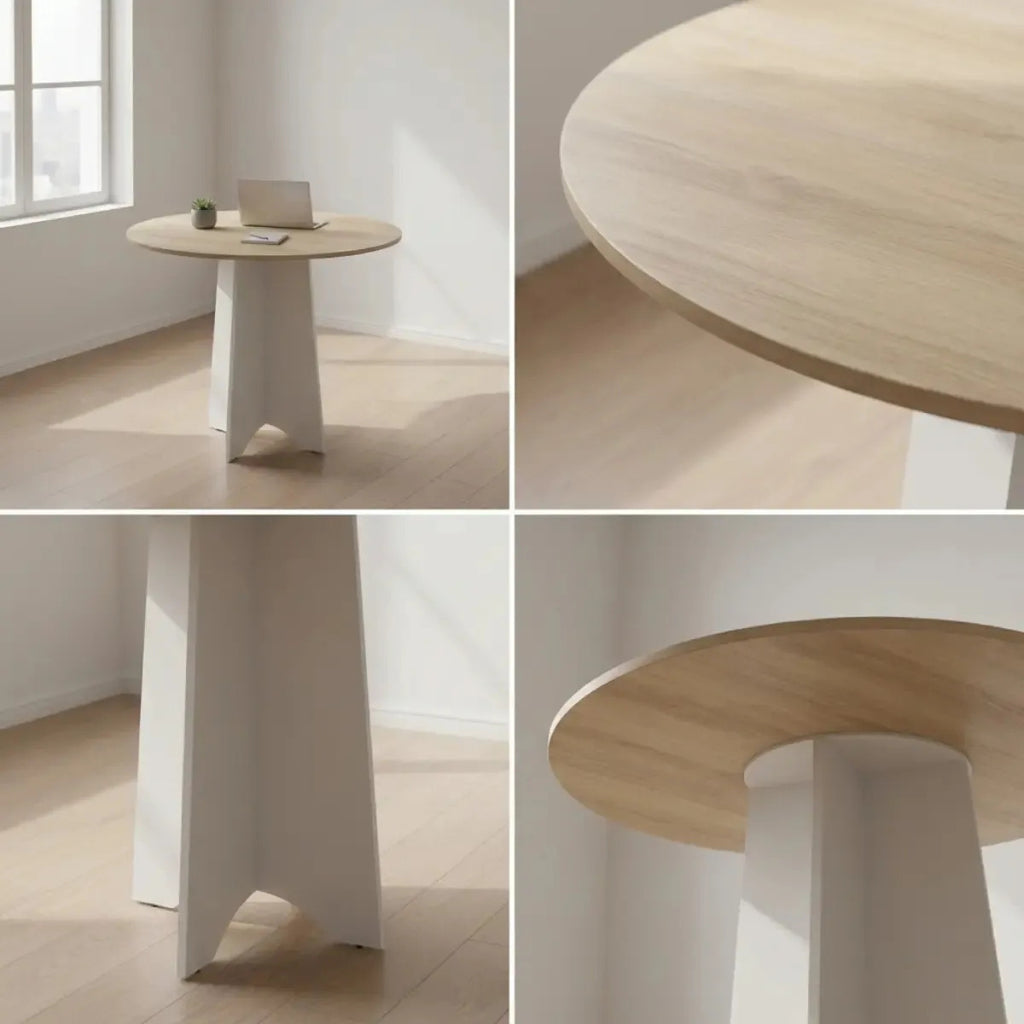 Mesa Redonda de Comedor 90 cm Koa Base Pedestal Avellana