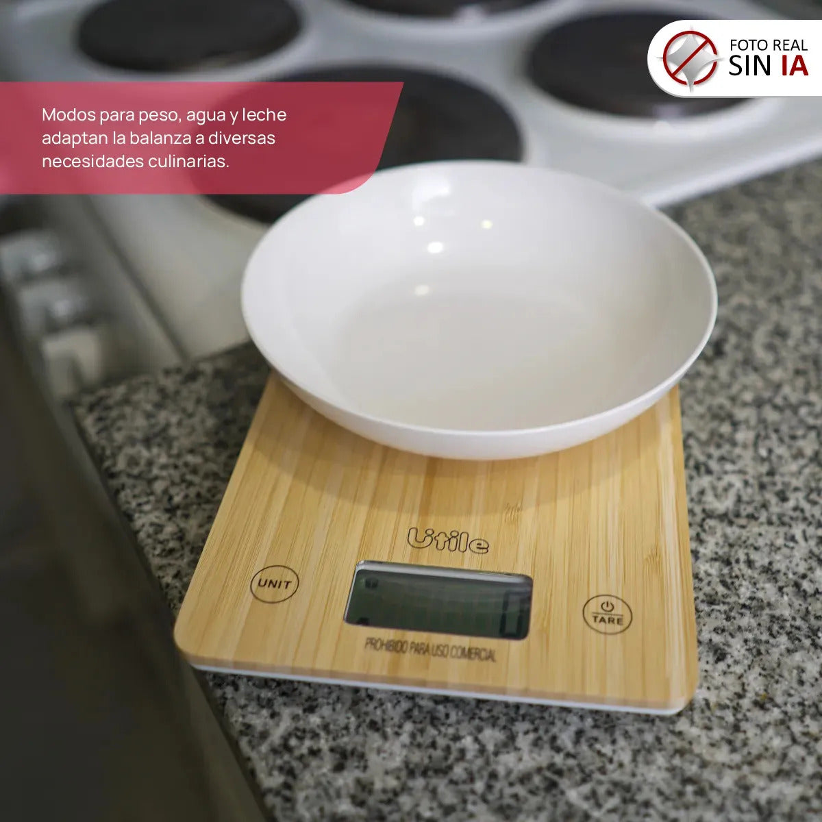 Balanza de Cocina Digital 10 kg con Plataforma de Bambú